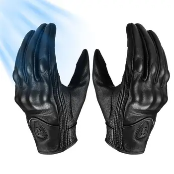 Мотоциклетни ръкавици от естествена кожа с пълни пръсти, защитни ръкавици със сензорен екран върху целия пръст, здрави ръкавици за езда в ретро стил с пълен екран на пръст
