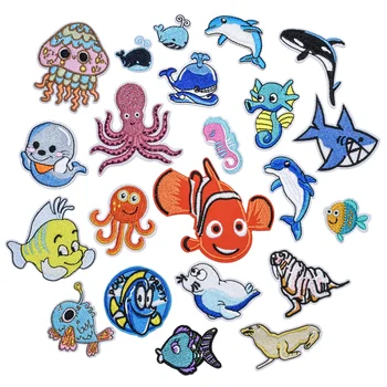 Мультяшное Морското Животно Бродирана Кърпа Стикер Търсенето На Немо Скъпа Акула Риба Иконата на Желязната на Детски Дрехи, Шапка, Бижу Подарък