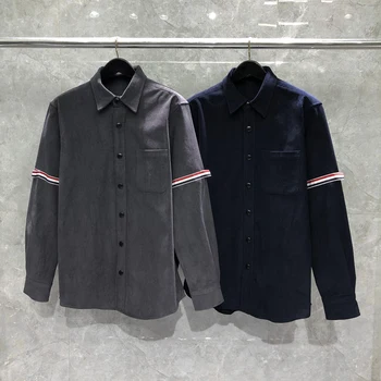 Мъжка риза с дълъг ръкав TB води до пренебрегване том, есен-зима блуза, памучен однотонная раирана риза корейски дизайн, отгоре с отложным яка, обзаведен