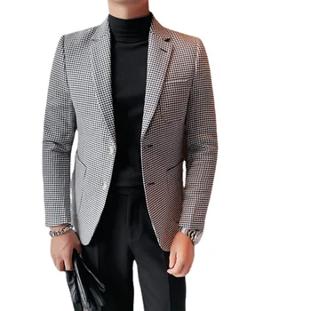 Мъжки бизнес всекидневен костюм в британския стил, модерен мъжки яке за бала, джентълменско оборудвана блейзър с шарките на хиляди птици
