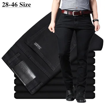 Мъжки дънки големи размери 38 40, тънки, стрейчевые, права, класическа версия на прости черни дънкови панталони, мъжка марка дрехи
