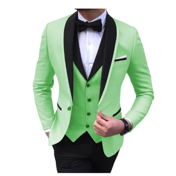 Мъжки костюми със Зелени Нарязани, 3 предмет, Черен Шал с Ревери, Ежедневни Смокинги за Сватба, Костюми на Младоженеца, Мъжки 2022 (Блейзър + Жилетка + Панталони)