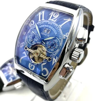 Мъжки механичен часовник във формата на бъчва от неръждаема стомана, водоустойчив, с автоматичен календар, богат на функции, ретро бизнес часовници с турбийоном