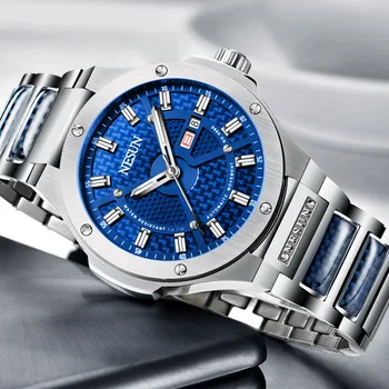 Мъжки модни спортни луксозни часовници с вечен календар от неръждаема стомана, автоматични механични кухи маркови часовници
