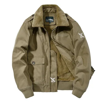 Мъжки памучен плюшен яке-бомбер с джобове, есен-зима, топло флисовое гъст ежедневното палто на лигавицата, градинска на горно облекло
