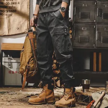 Мъжки панталони-карго, военни панталони с много джобове, обикновена ежедневни улични панталони за джогинг на открито