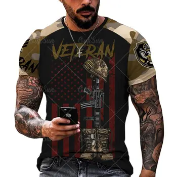 Мъжки тениски с 3D модел войник от армията на САЩ, летни ежедневни тениски оверсайз от полиестер с кръгло деколте и къс ръкав, потници мъжки дрехи