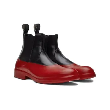 Мъжки черно-червена обувки, мъжки обувки, ботильоны в ретро стил, ежедневни обувки без шнур, мъжки джентльменская обувки с висок берцем, износостойкая