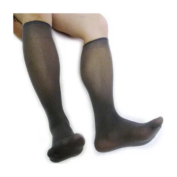 Мъжки чорапи до коляното, дълги сексуални шарени тънки меки удобни маркови копринени чорапи за мъжки официален костюм