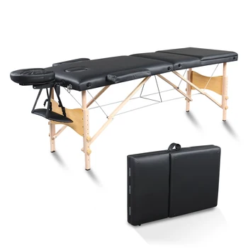 На 3 Секции Сгъваем портативен масажна маса с буковой струпясване Beauty дължина 84 инча ширина 60 см, масажна легло с регулируема височина, черен [US-W]