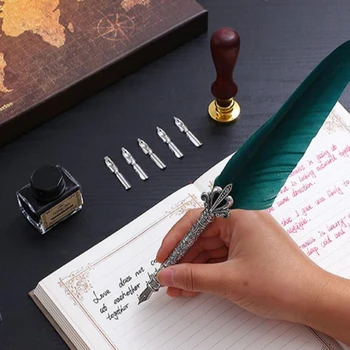 Набор от перьевых дръжки за калиграфия в ретро стил, перьевая писалка, перо, наклон на писалката, с 5 топчета, писалка за писане, подаръци за рожден ден, канцеларски материали