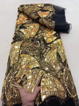 Най-новият 2023 благородна африканска нигерийская тюлевая лейси плат с бродерии, пайети, гипюровые рокли за абитуриентски бал, дантела 5 ярда