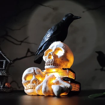 Най-новото украса за Хелоуин, скелет на враните, фенер от бяла смола, фенер с черепа враните, аксесоари за украса на дома, партита за Хелоуин