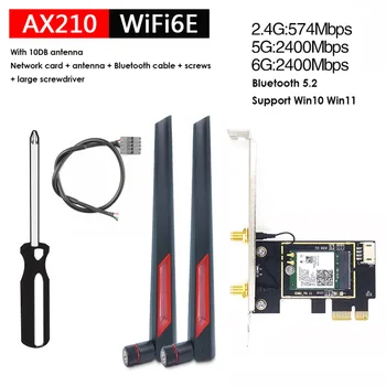 Настолна безжична мрежова карта AX210 WiFi 6E с антена 10 db 2,4 G / 5G / 6G 5374 Mbps, трибандов Bluetooth 5,2