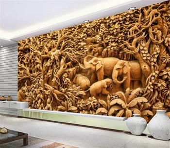 начало декор Тисненое дърво слон гора тапети по поръчка 3d стенопис фонова стена в хола на хотела papel de parede