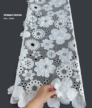 Необработанное бяло гипюровое дантела с бродерия, 3D-качающаяся купионная плат, най-новите случайна шевна шнуровая плат, булчински облекла с високо качество