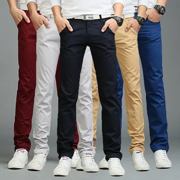 Нов дизайн, ежедневни мъжки панталони, памучни пролет-лято тесни панталони, прави панталони, модерни панталони за мъже
