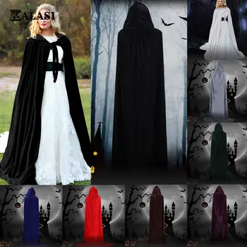 Нов дъждобран с качулка за Хелоуин, кадифена пелерина принцеси, вещици за възрастни и деца, черно наметало вампир, cosplay, костюм на призрак, дълга рокля, халати за деца
