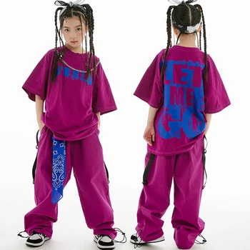 Нов костюм за джаз танци за момичета, костюм в стил хип-хоп с къси ръкави, лятна детска широки дрехи, за да се изяви в стил хип-хоп, тренировочная облекло BL10456