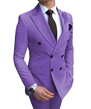 Нов лилаво Мъжки костюм, 2 броя, двубортный От Неравности на Лацканах, Оборудвана, Ежедневни Смокинги За Сватба (Сако + Панталон)