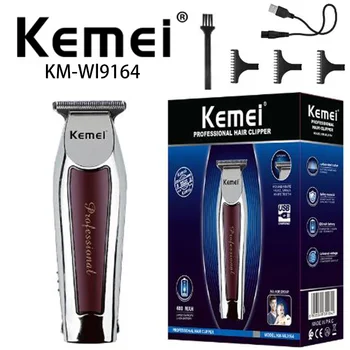 Нов най-добър качествен професионален безжична машинка за подстригване за коса Kemei Km-Wl9164 Сребрист Usb акумулаторни машинки за подстригване