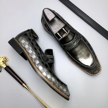 Нова бизнес официалната мъжки обувки, кожени лъскава модельная бутиковая обувки без закопчалка
