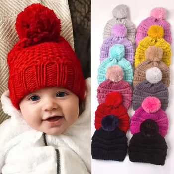 Нова детска вязаная на осп в европейския и американския стил, модни минималистичная детска есенно-зимни вълнена шапка с лъжичка, топла шапка, детски вълнена шапка в разговорния стил