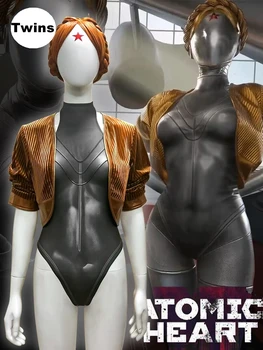 Нова игра, костюми за cosplay Atomic Сърце, Близнаци, роботи, кожен гащеризон, руното яке, перука, женски дрехи за Хелоуин, адаптивни