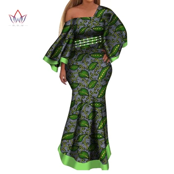 Нови Африкански Рокли за Жени Басейн Riche Стил Femme Африканска Облекло Изящна Дама Восъчни Разпечатки Плюс Размер Вечерна Рокля WY4044