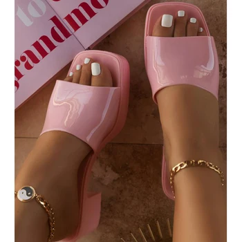 Нови дамски чехли, прости обикновена нескользящие улични плажни дамски сандали, модни летни дамски обувки на токчета-слайдере 2022