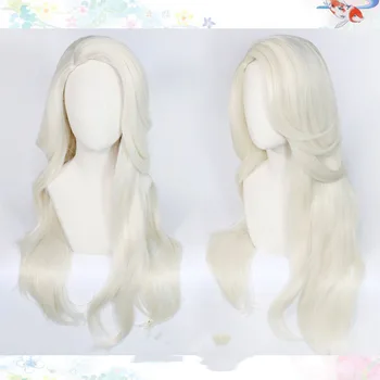 Нови перуки за cosplay Елза, Снежна ледената кралица, дълги вълнообразни топлоустойчива изкуствена коса, перуки за cosplay + шапка за перука