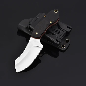 Нож за улица, малка, 9Cr18Mov, с фиксирано острие, висока твърдост, за къмпинг, тактически ножове за оцеляване с K-образна лети ножнами, черна дръжка G10