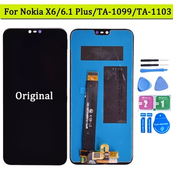 Оригинал за Nokia X6 LCD дисплей и сензорен екран Digitizel възли За Nokia 6.1 Plus LCD X6 Телефон резервни части за LCD екрана