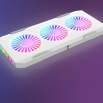Охладител за игра на лаптоп с 3 феновете на RGB LED подсветка, мощен поток на въздуха 4500 об/мин, преносима сгъваема поставка за охлаждане на лаптоп