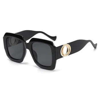 Очарователен дамски модни слънчеви очила, луксозни квадратни дамски слънчеви очила, златен пръстен в кръгла рамка, дизайнерски маркови нюанси UV400