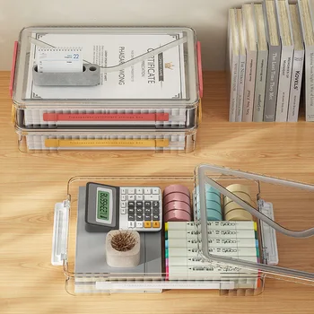 Папка джоб, чанта за документи, PET, прозрачна кутия за съхранение на документи, проста пластмасова настолна кутия за съхранение с дръжка и страничен обтегач