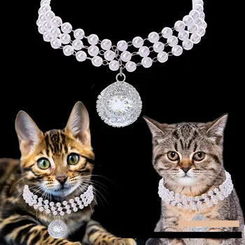 Перлена огърлица за кучета, яка, луксозен нашийник за кученца и котки, украсени със скъпоценни камъни, окачване с кристали, аксесоари за домашни любимци, аксесоари