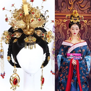 Перука за коса Императрица Принцеса на Династия Тан и Аксесоари за коса за телевизионна платформа Gong Xin Ji