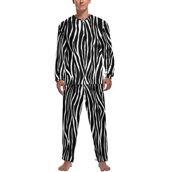 Пижама с принтом зебра за всеки ден, сладки пижамные комплекти в черно-бяла ивица от двете теми, мъжки нощен облекло модел за сън с дълъг ръкав