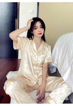 Пижамные параграфи дамски копринени панталони xia ShangBing голям размер, тънки свободни панталони с къси ръкави, пижами за почивка през лятото