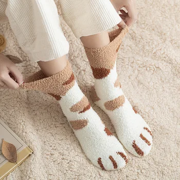 Плюшени Зимни Сладък Дамски Памучни Чорапи С Анимационни Модел 