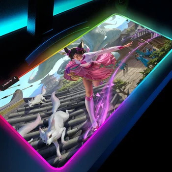 Подложка за мишка Fox RGB Светлинен League of Legends HD, Непромокаема Подложка за Клавиатура за Компютър Подложка за Творчество Офис Подложка Подложка за Мишка LED
