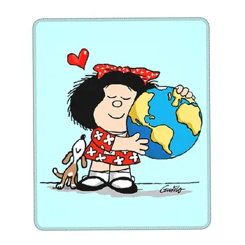 Подложка за мишка Mafalda World и Нейният Puppy, Квадратен Нескользящий Гумена Подложка За Мишка, Настолни Компютърни Подложки за Геймъри, Подложка За Мишка с герои от Комикси Quino