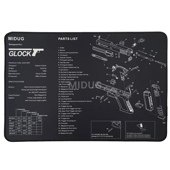 Подложка за почистване на пистолет MIDUG ГЛОК със Списък на резервни части и Схема-Инструкции Подложка за мишка за Hangun Глок Аксесоари 16x11 инча
