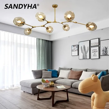 Полилеи SANDYHA от скандинавския стъкло, окачена лампа, творчески молекулно дизайн, led лампа за дневна, трапезария, спални, вили, осветителни тела
