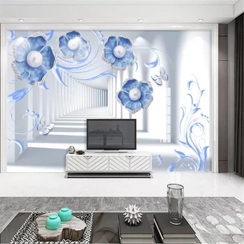 Потребителски тапети 3d Европейския синьо бижутериен цвете стерео ТЕЛЕВИЗИЯ фон на стената на хола спални фонова живопис 3d тапети
