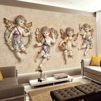 Потребителско 3D снимка перлено бял ангелочек в европейски стил, хол, спалня, фон, стенно изкуство, стенни тапети, начало декор, стенопис