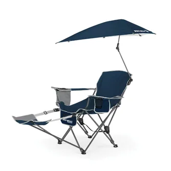 Походный стол, синьо с поставка за краката, мрежест шезлонг с подстаканником и чанта за съхранение, сгъваема походный стол-чадър