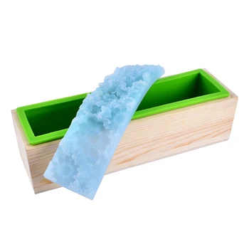 Правоъгълна силиконова форма за сапун с дървена кутия и цветя на мат, инструмент за производството на сапун с релефна ръчна изработка