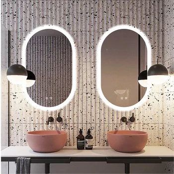 Правоъгълно огледало за гримиране в банята, модерни мъжки стъклени детайли, на огледалото в банята, регулируем превключвател Badkamer Шпигел 